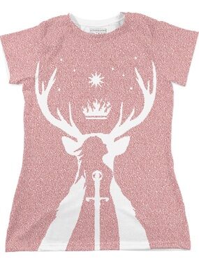 Litographs Throne of Glass Pink & White Stag Crown Graphic Tee. Size‎ Large.